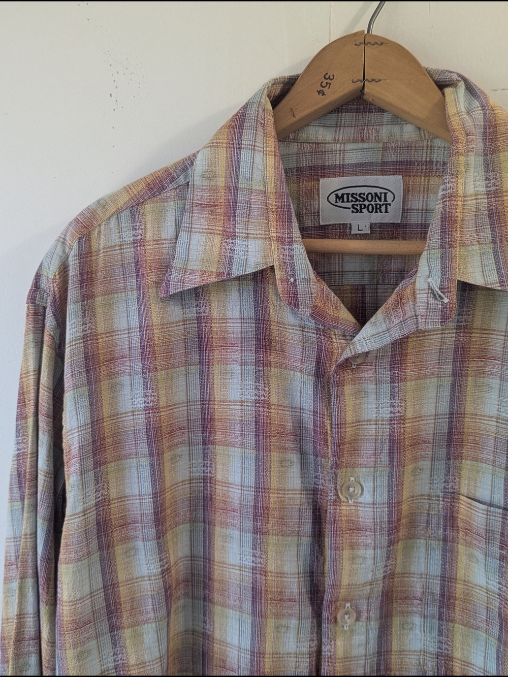 Missoni Sport Men’s Plaid Long Sleeve Button-Up Shirt Multi-Color Size Large